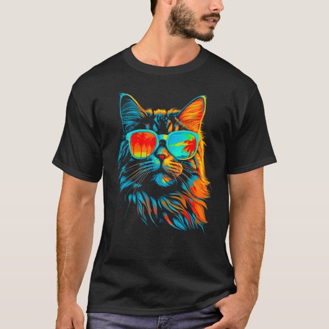 Maine Coon Cat Cool Summer T-Shirt (Front)