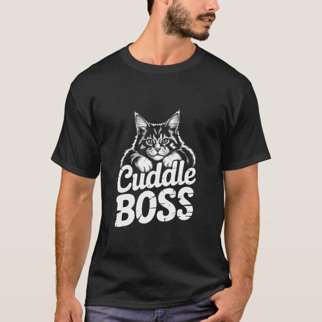 Maine Coon Cat Cuddle Boss Feline Lover T-Shirt (Front)
