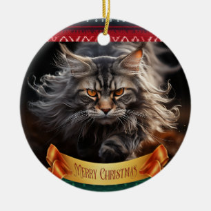 Maine Coon Cat hunting Ceramic Tree Decoration