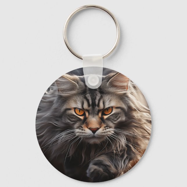 Maine Coon Cat hunting Key Ring (Front)