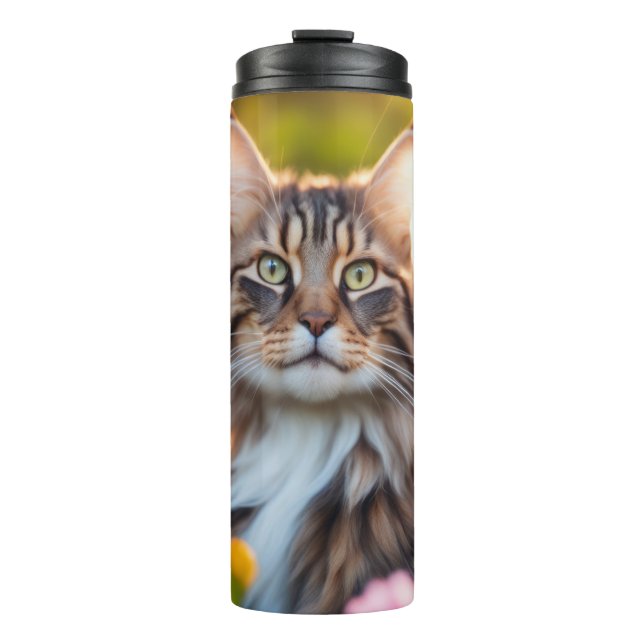 Maine Coon Cat in Flowery Field  Thermal Tumbler (Front)