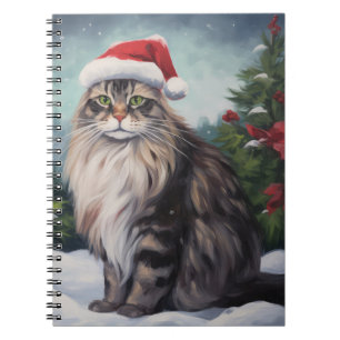 Maine Coon Cat in Snow Christmas Notebook