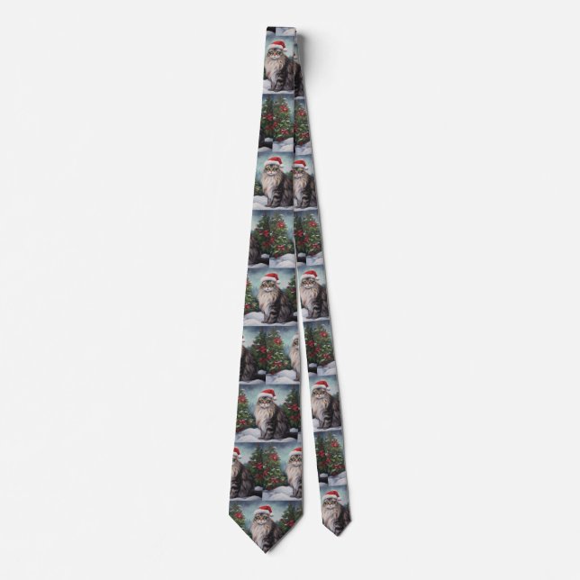 Maine Coon Cat in Snow Christmas Tie (Front)