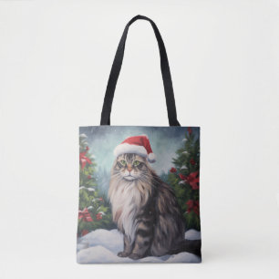 Maine Coon Cat in Snow Christmas Tote Bag