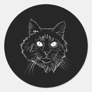 Maine Coon Cat Line Art Classic Round Sticker