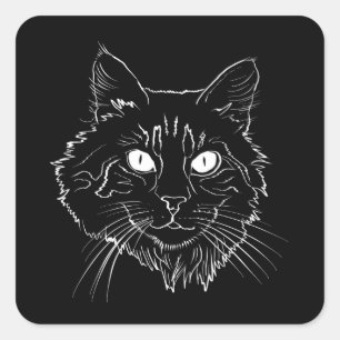 Maine Coon Cat Line Art Square Sticker