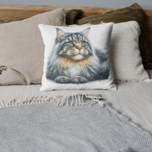 Maine Coon Cat Love in Watercolor Cushion