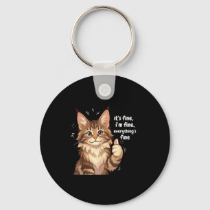 Maine Coon Cat Meme It's Fine I'm Fine Everything' Key Ring