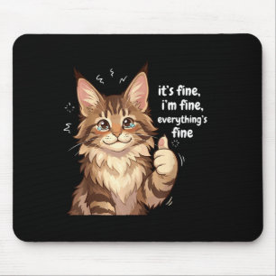Maine Coon Cat Meme It's Fine I'm Fine Everything' Mouse Pad