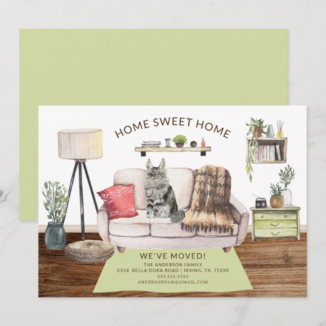 Maine Coon Cat Moving Announcement (Front/Back)