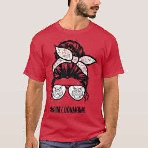Maine Coon Cat mum messy bun hair glasses T-Shirt