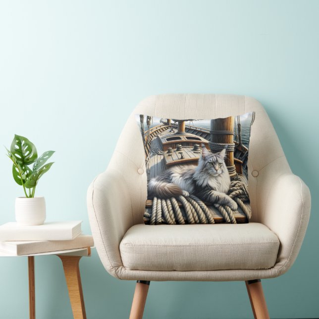 Maine Coon Cat On Ship Ropes Cushion (Chair)