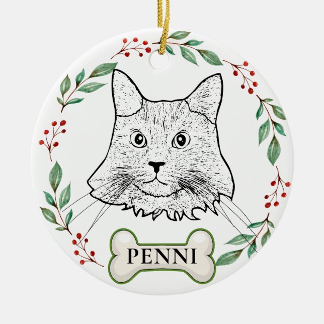 Maine Coon Cat Personalised Ceramic Tree Decoration (Front)