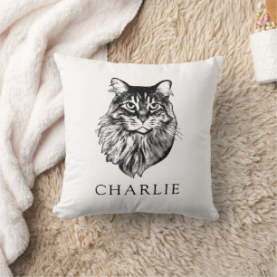 Maine Coon Cat Personalised Drawing Cushion