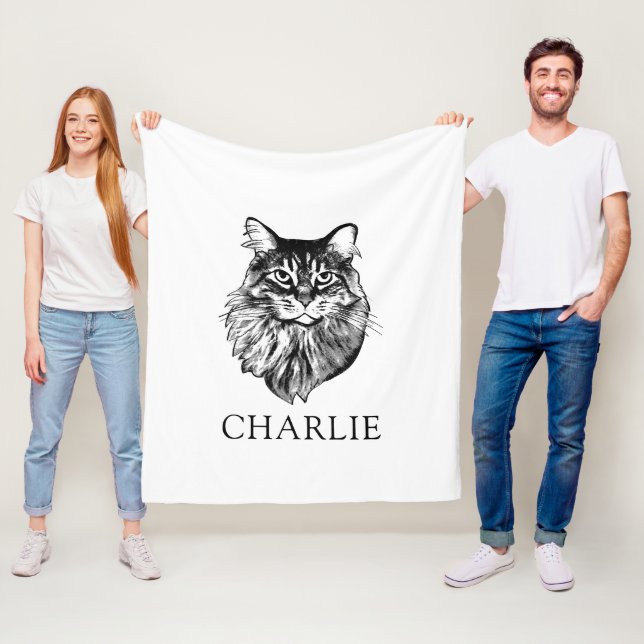 Maine Coon Cat Personalised Drawing Fleece Blanket (In Situ)