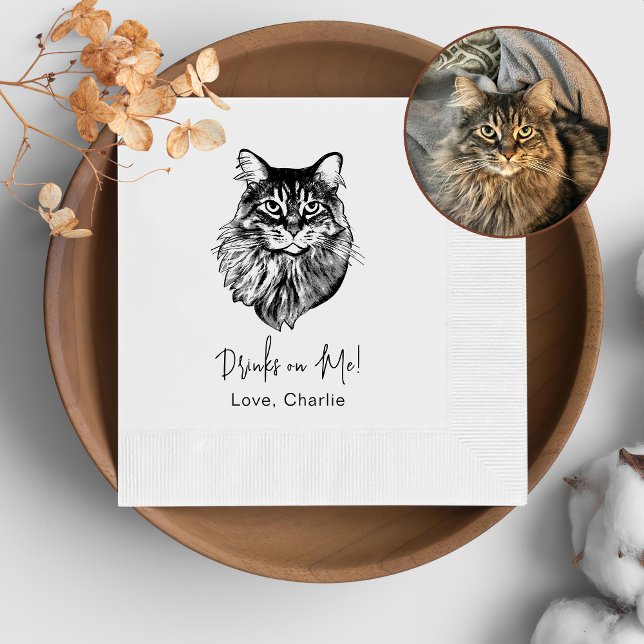 Maine Coon Cat Personalised Drink On Me Napkin (Creator Uploaded)