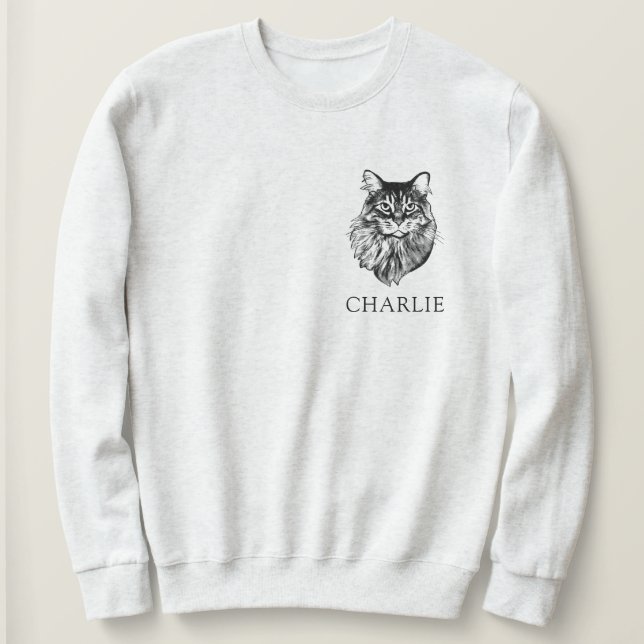 Maine Coon Cat Personalised Hand Drawing Sweatshirt (Design Front)