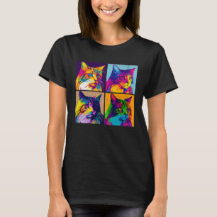 Maine Coon Cat Pop Illustration Colourful Animal   T-Shirt