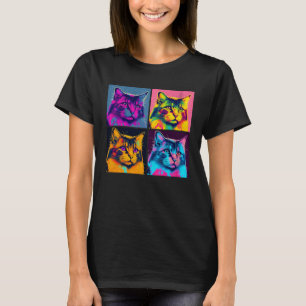 Maine Coon Cat Pop Illustration Colourful Animal   T-Shirt
