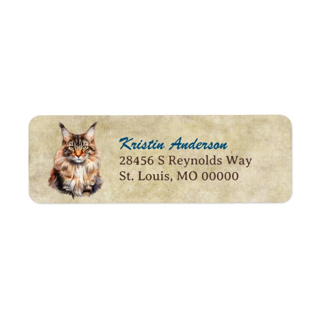 Maine Coon Cat Portrait Return Address (Front)