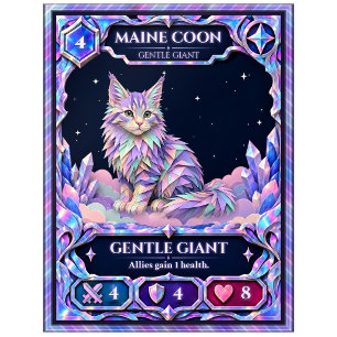 Maine Coon Cat, Rainbow Foil Art Postcard