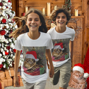 Maine Coon Cat Santa & Gifts Christmas Tree Behind T-Shirt