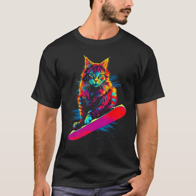 Maine Coon Cat Snowboarding T-Shirt (Front)