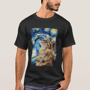 Maine Coon Cat Starry Night Painting T-Shirt
