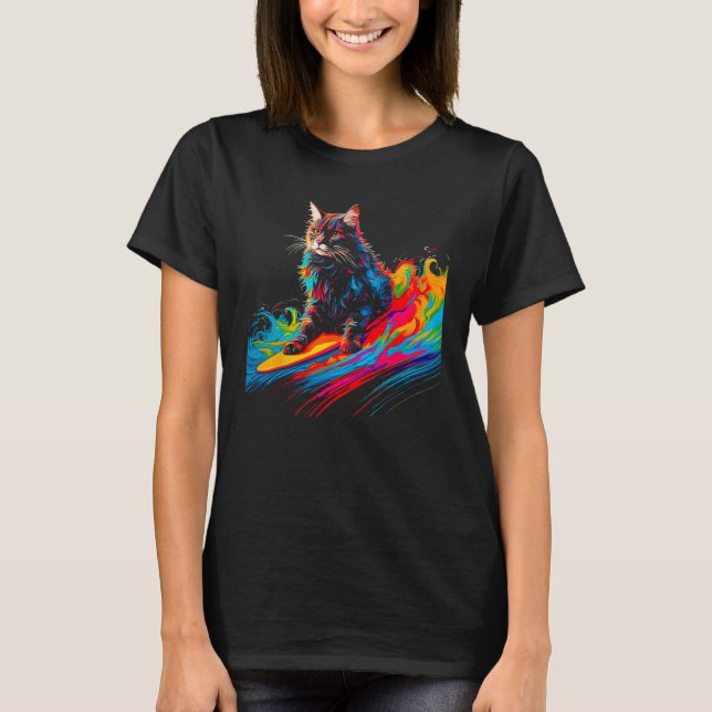 Maine Coon Cat Surf 1 T-Shirt (Front)