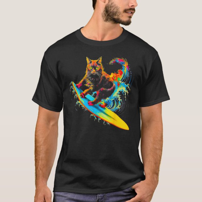 Maine Coon Cat Surf T-Shirt (Front)