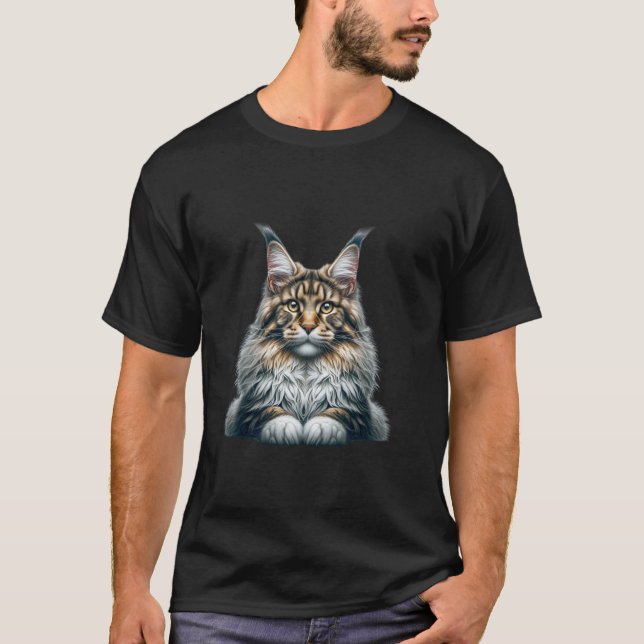 Maine Coon Cat Tee - Unique Artistic Feline Design (Front)