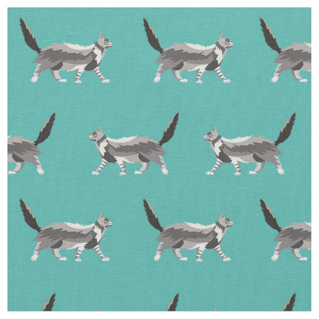 maine coon cat turquoise fabric (Close Up)