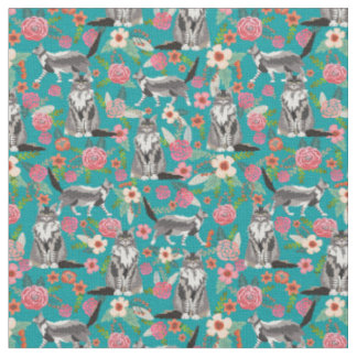 maine coon cat vintage florals turquoise fabric