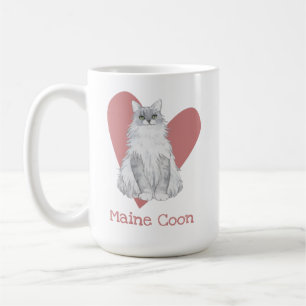 Maine Coon Cat Watercolor Kitty Pink Heart Coffee Mug