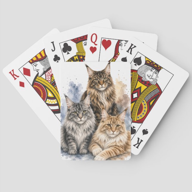 Maine Coon Cat Watercolor Playing Cards (Back)