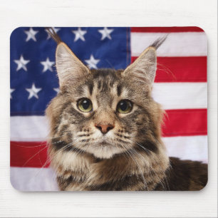 Maine Coon Cat With American Flag Mouse Pad