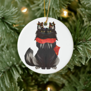 Maine Coon Cat with Christmas Decorations