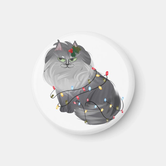 Maine Coon Cat with Christmas Decorations Magnet (Front)