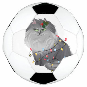 Maine Coon Cat with Christmas Decorations Soccer Ball