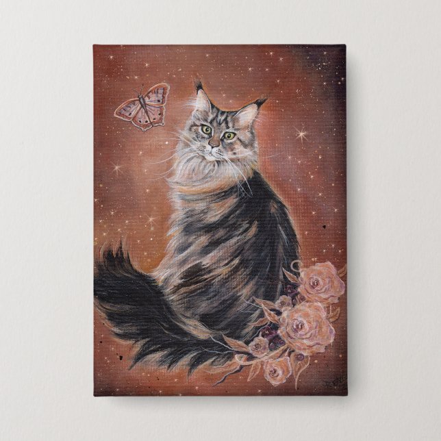 Maine coon cat with flowers art by Renee  (Front)