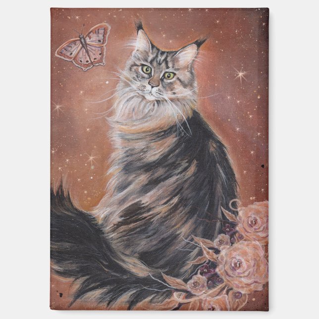Maine coon cat with flowers art by Renee  Magnet (Front)