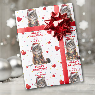 Maine Coon Cat Wrapped in Christmas Lights Wrapping Paper
