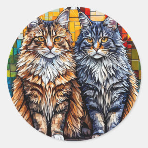Maine Coon Cats Fluffy Cat Lover Gift 🐱🌿 Classic Round Sticker