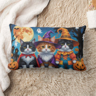 Maine Coon Cats Pumpkin Halloween Funny Lumbar Cushion