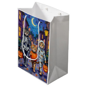 Maine Coon Cats Trick-or-Treating in Halloween Medium Gift Bag