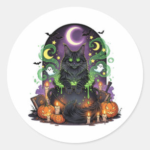 Maine Coon Cauldron – Spooky Halloween Cat Classic Round Sticker