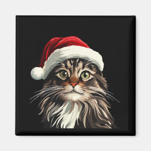 Maine coon, CHRISTMAS, kitty cat, kitty presents Magnet