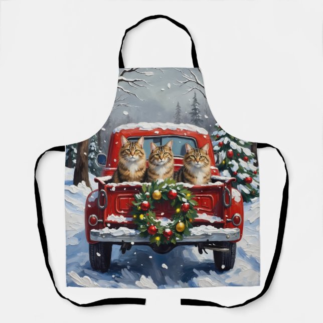 Maine Coon Christmas Red Truck Holiday Apron (Front)