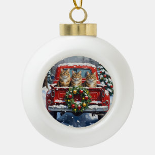 Maine Coon Christmas Red Truck Holiday Ceramic Ball Christmas Ornament
