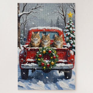 Maine Coon Christmas Red Truck Holiday Jigsaw Puzzle